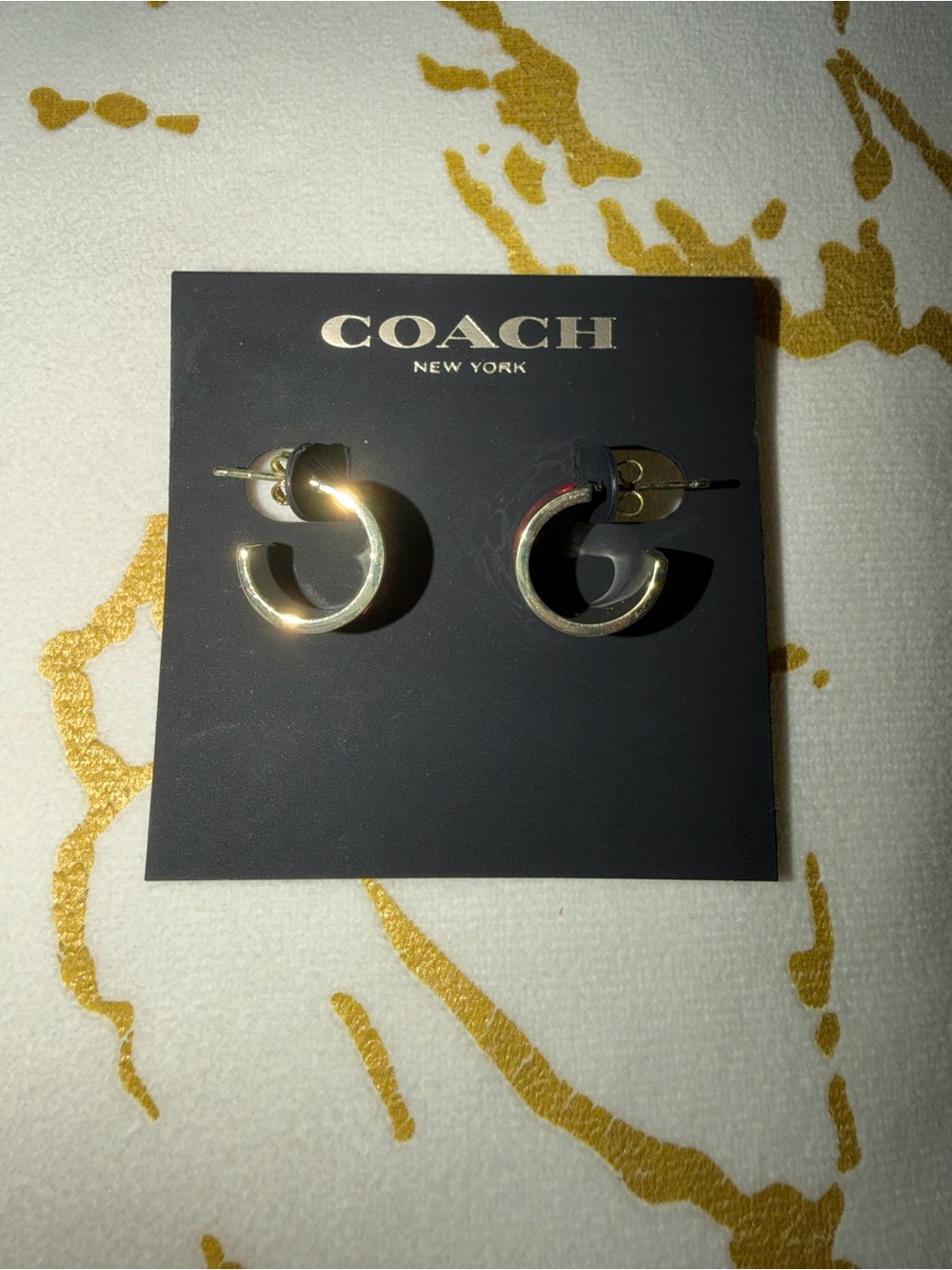 COACH Brass Red Signature Enamel Huggie Earrings - Picture 5 of 7